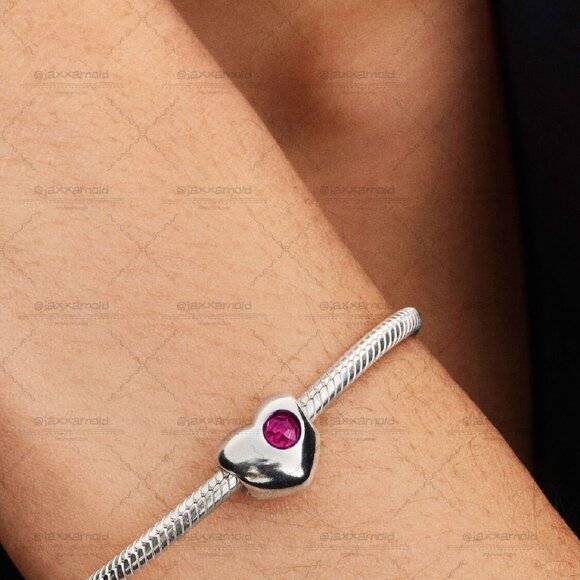 Pandora Engravable True Red Stone Heart Charm - Picture 4 of 6